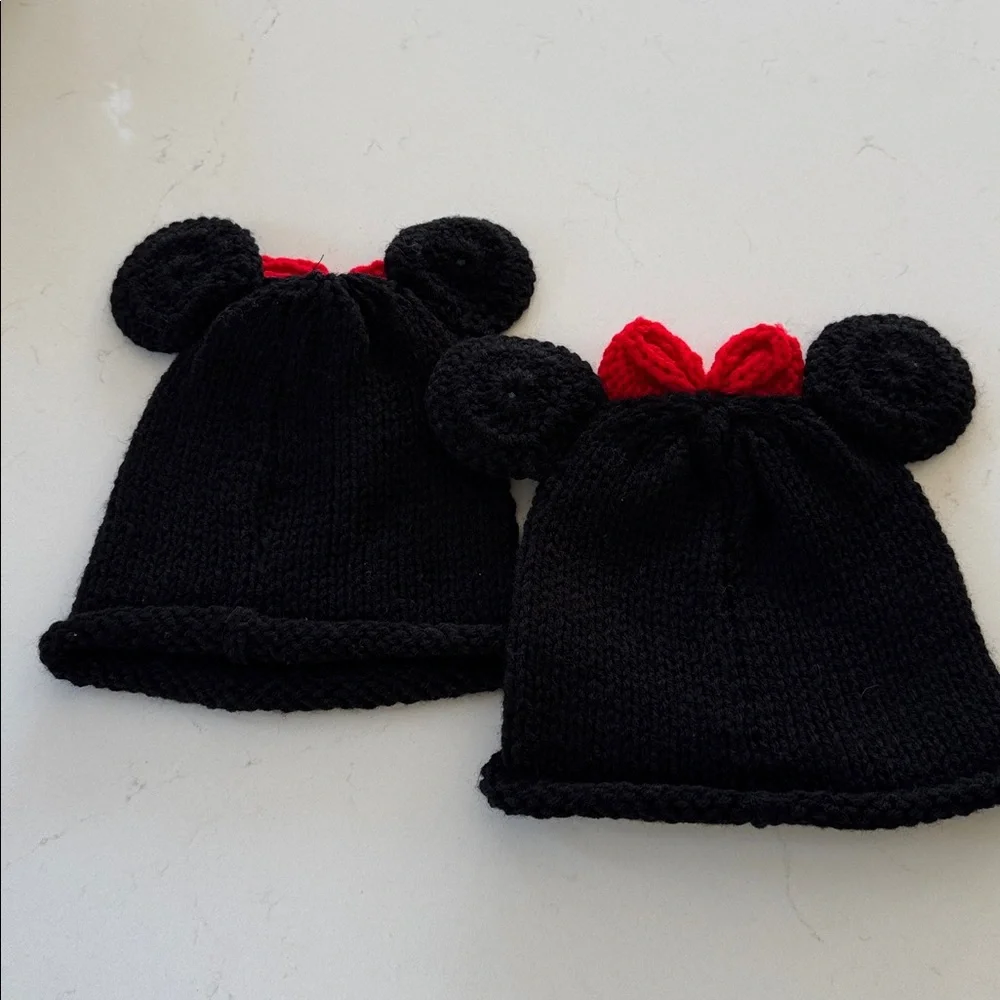 Mickey Mouse Ears Knitted Kids Hat with Red Bow 🎀 NEW!